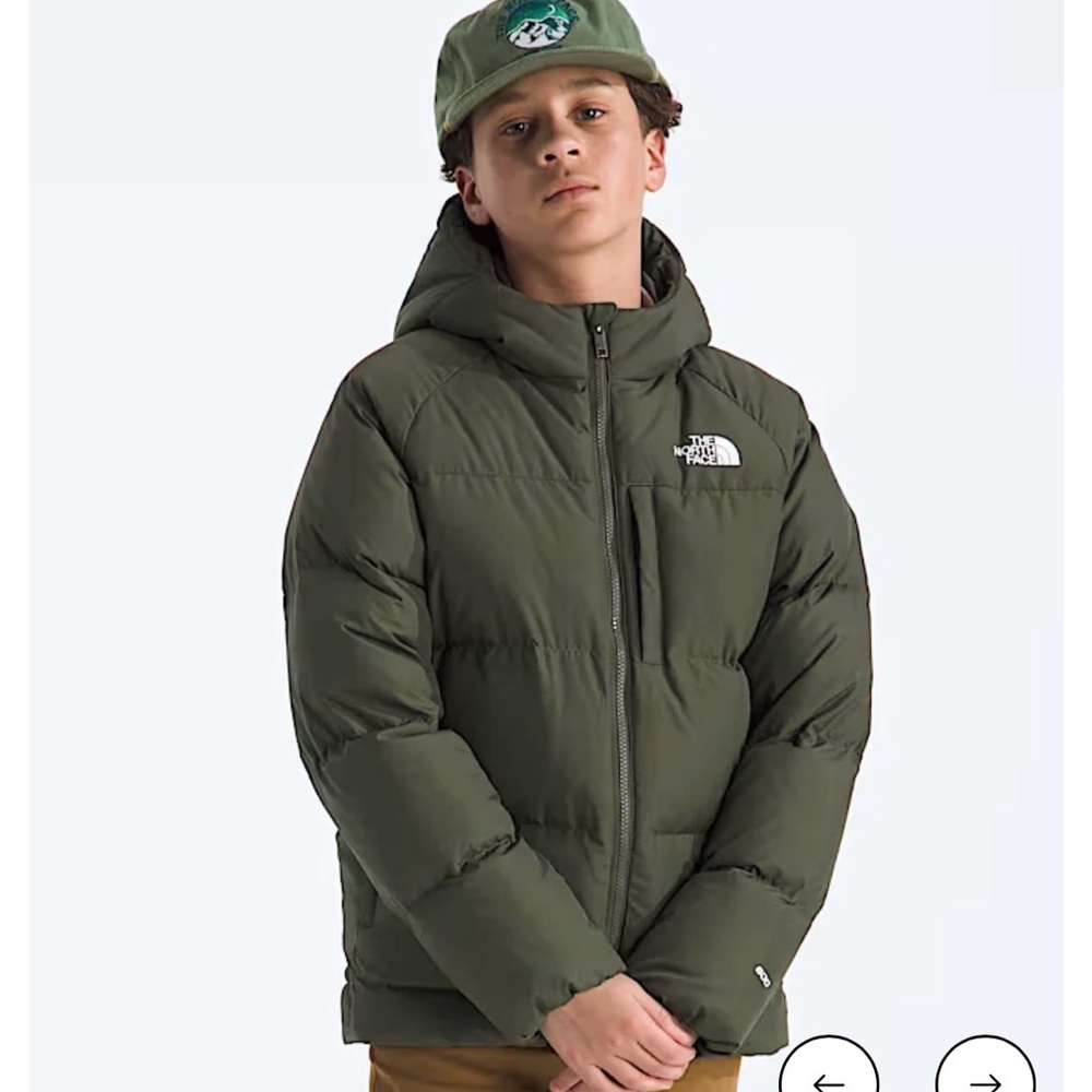 The North Face Kids Olive Green Puffer Jacket with Hood